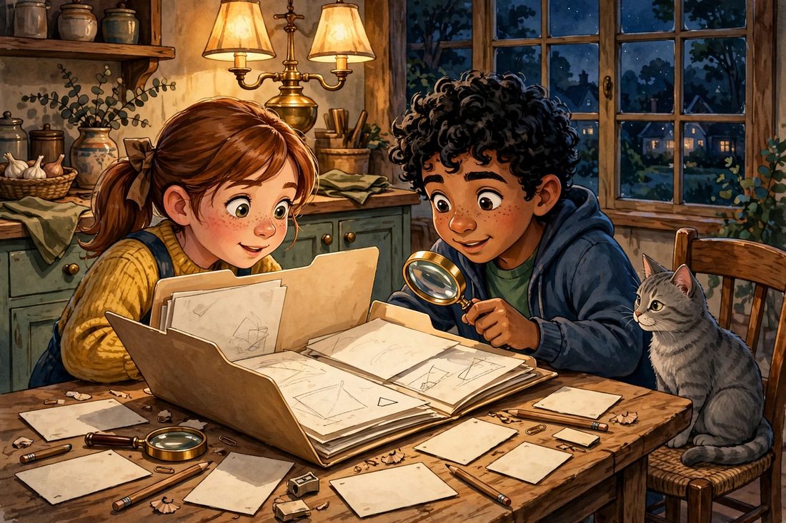 A young detective at a kitchen table working a case file